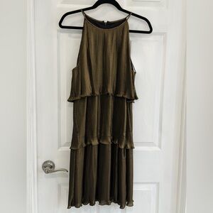 DKNY Black and Gold metallic pleated fabric Dress